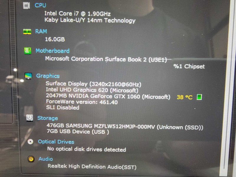 MS Surface Book 2 1793 i7-8650U @ 1.9GHz 16GB RAM, 512GB SSD  Lap200