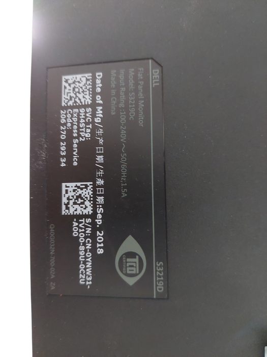 Dell Flat Panel Monitor Model: S3219Dc