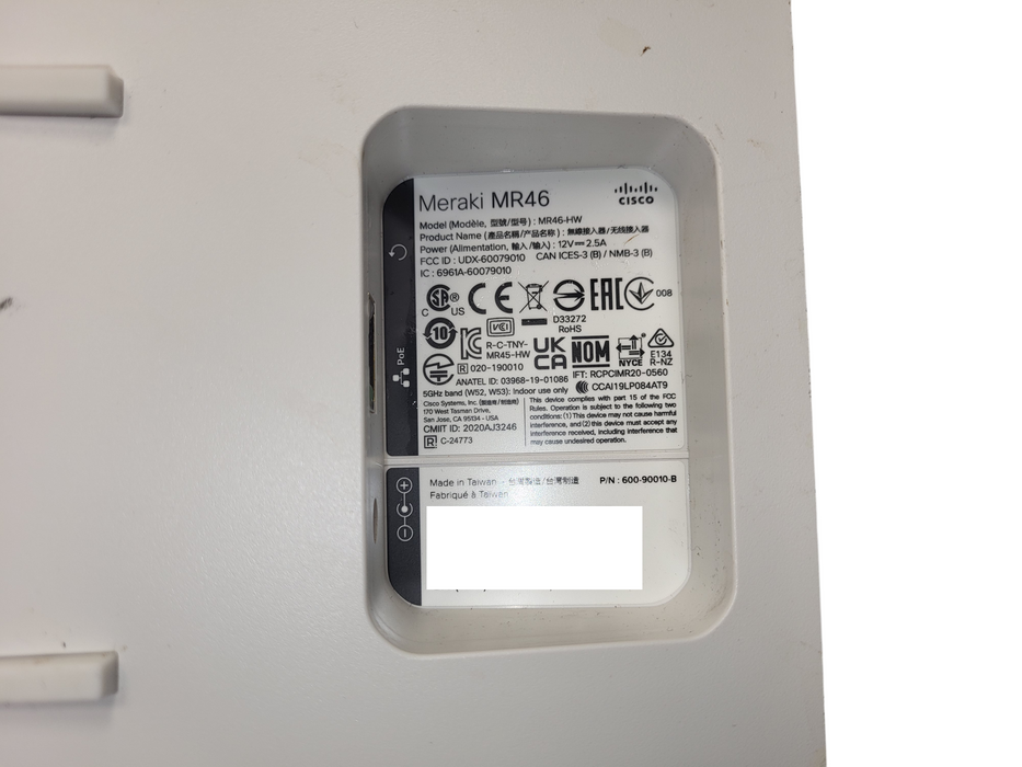 Cisco Meraki MR46 (MR46-HW) Wi-Fi 6 Cloud-Managed Access Point, Unclaimed