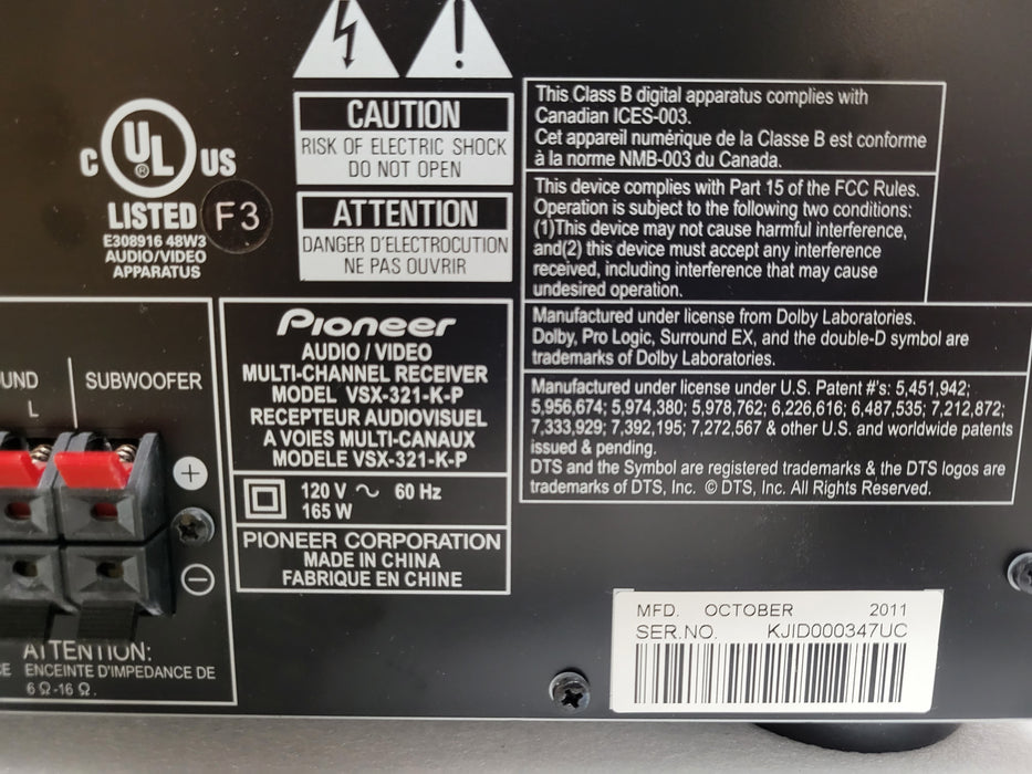 Pioneer Multi Channel receiver VSX-321-K-P, READ