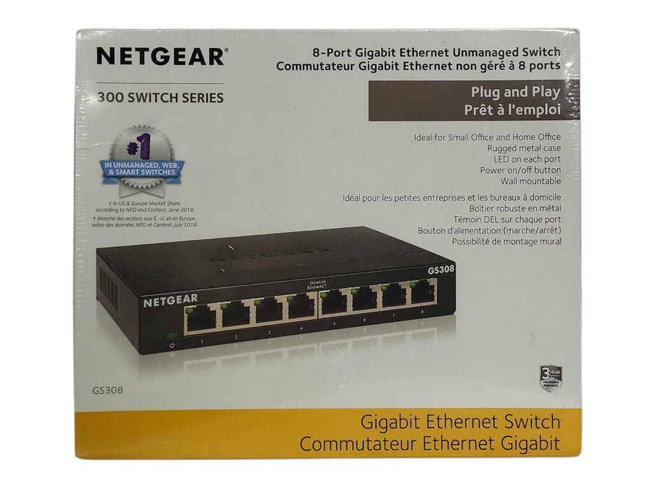 *NEW SEALED* NETGEAR GS308 8-Port Gigabit Ethernet Unmanaged Switch