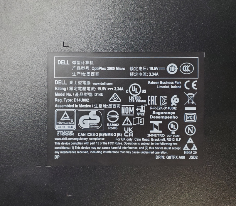 Dell OptiPlex 3080 Micro USFF - i3-10100T, 16GB DDR4, 128GB NVMe - No AC/WiFi