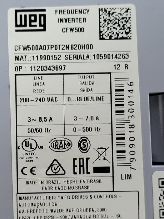 Weg Frequency Inverter CFW500 CFW500A07P0T2NB20H00, READ