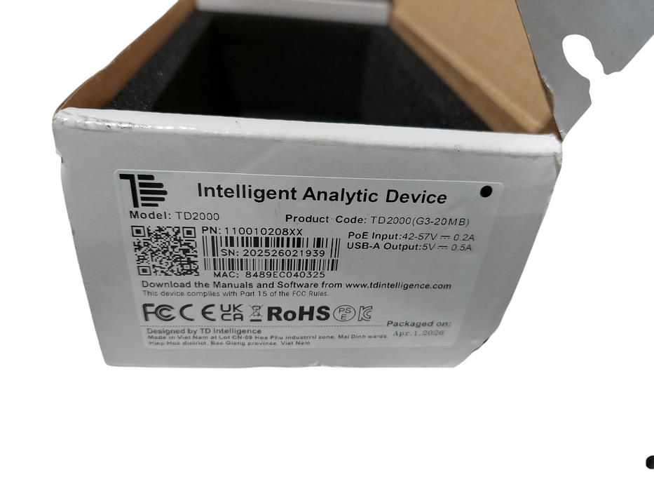 Intelligent Analytic Device TD2000 PN: 1100010208XX People Counter Camera