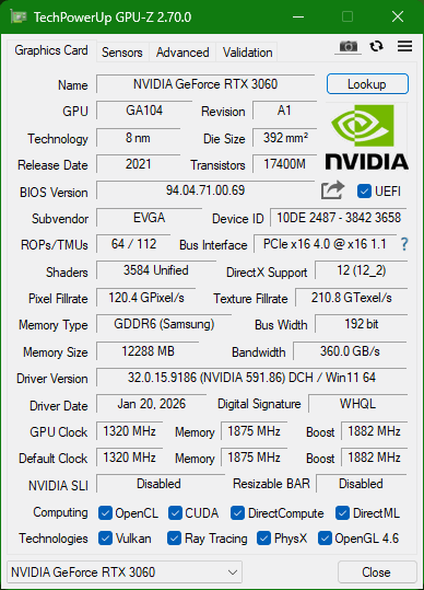 EVGA GeForce RTX 3060 XC Gaming 12GB GDDR6 Graphics Card