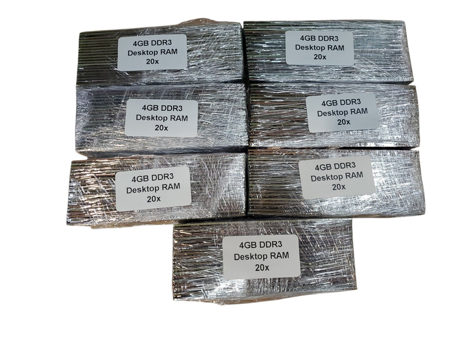 Lot of 140x, Assorted Non Heat Sink 4GB DDR3 Desktop RAM