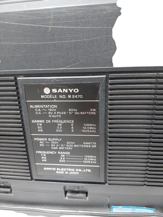 Sanyo 3 Way Power 3 Band Radio Cassette Recorder Model: M2470 ( Parts )