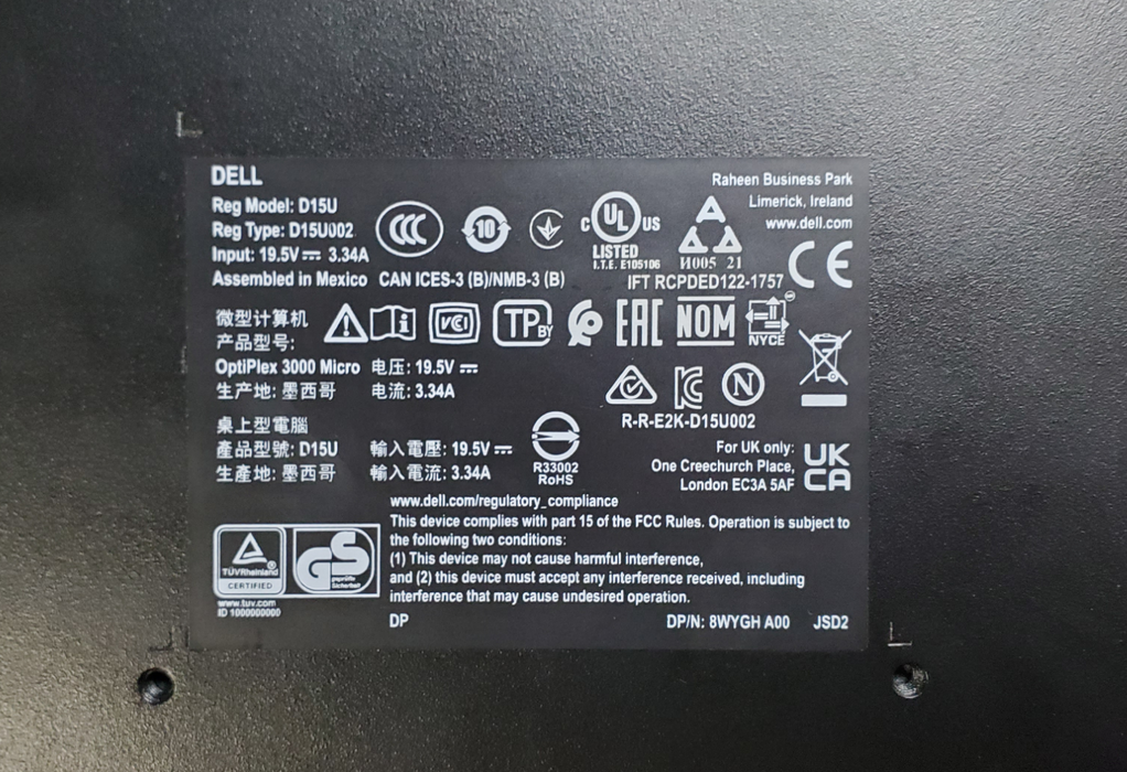 Dell OptiPlex 3000 Micro USFF - i3-12100T, 16GB DDR4, 512GB NVMe - No AC/WiFi