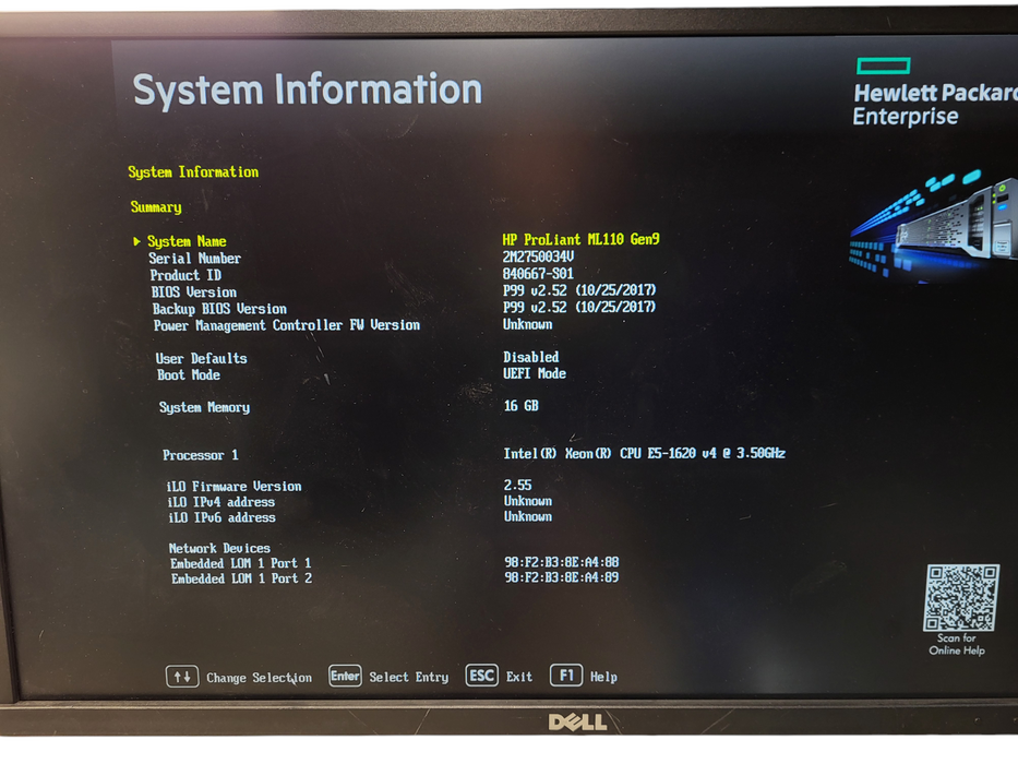 HP PROLIANT ML110 GEN 9, Xeon E5-1620v4 3.50GHz, 16GB DDR4, B140i, No HDD, 550W