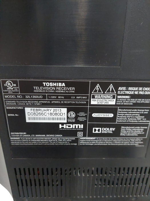 Toshiba 32" Tv Model: 32L1350UD