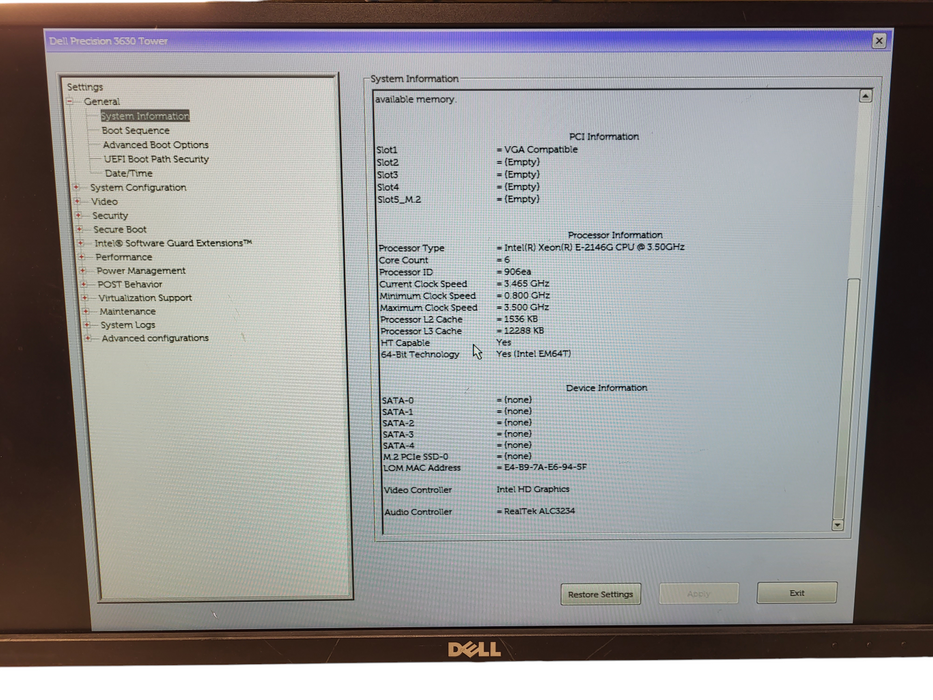 DELL Precision 3630 Intel Xeon E-2146G 16GB RAM Radeon RX 640 4GB GPU No HDD
