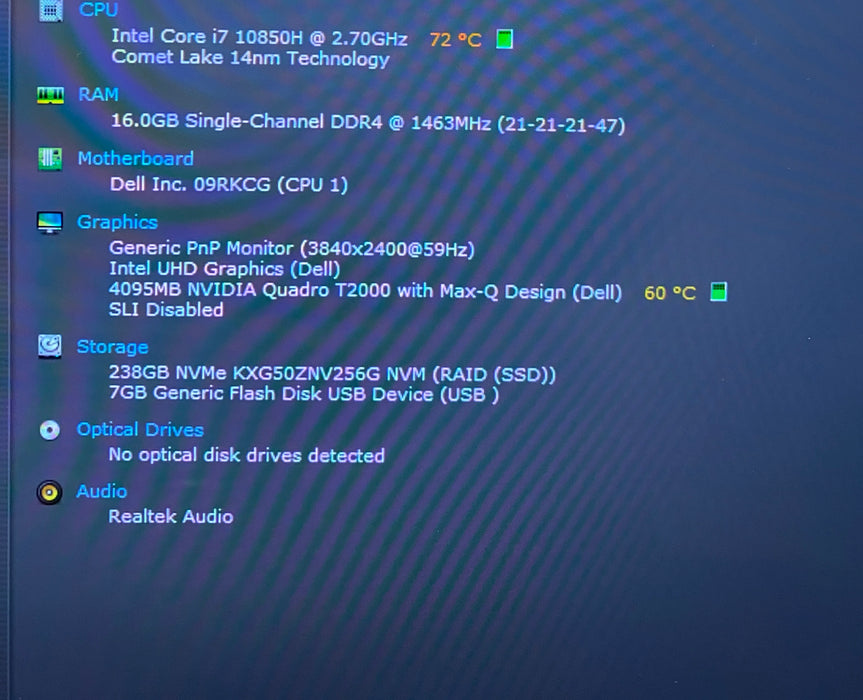 Dell Precision 5550 4KTOUCH i7-10850H T2000 GPU 16GB RAM 256SSD No Power Adapter