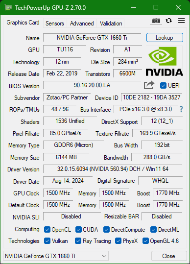 Zotac GeForce GTX 1660 6GB Graphics Card