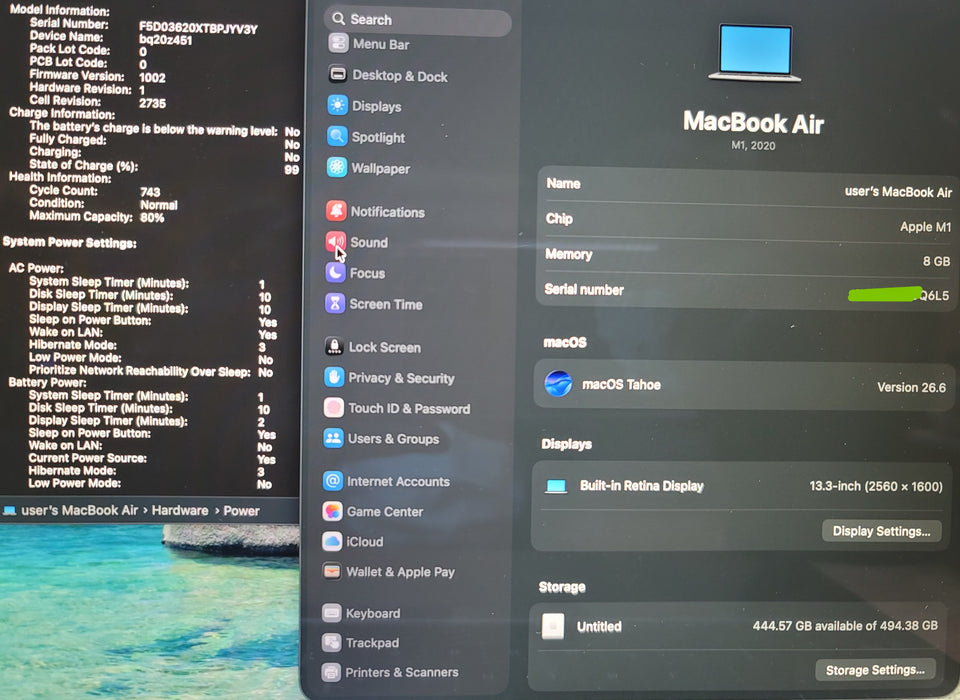 Apple MacBook Air 13" 2020 A2337 M1 8GB RAM 500GB SSD FOR PARTS/REPAIR