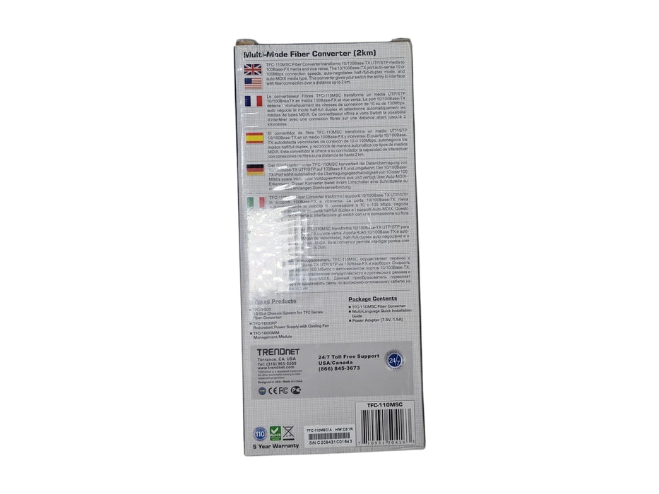 TRENDnet TFC-110MSC 10/100Base-TX to 100Base-FX SC Fiber Converter