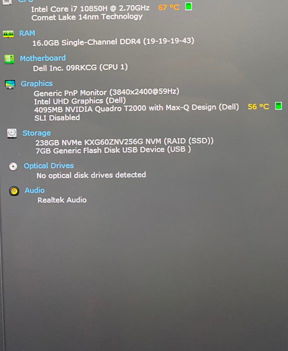 Dell Precision 5550 4KTOUCH i7-10850H T2000 GPU 16GB RAM 256SSD No Power Adapter
