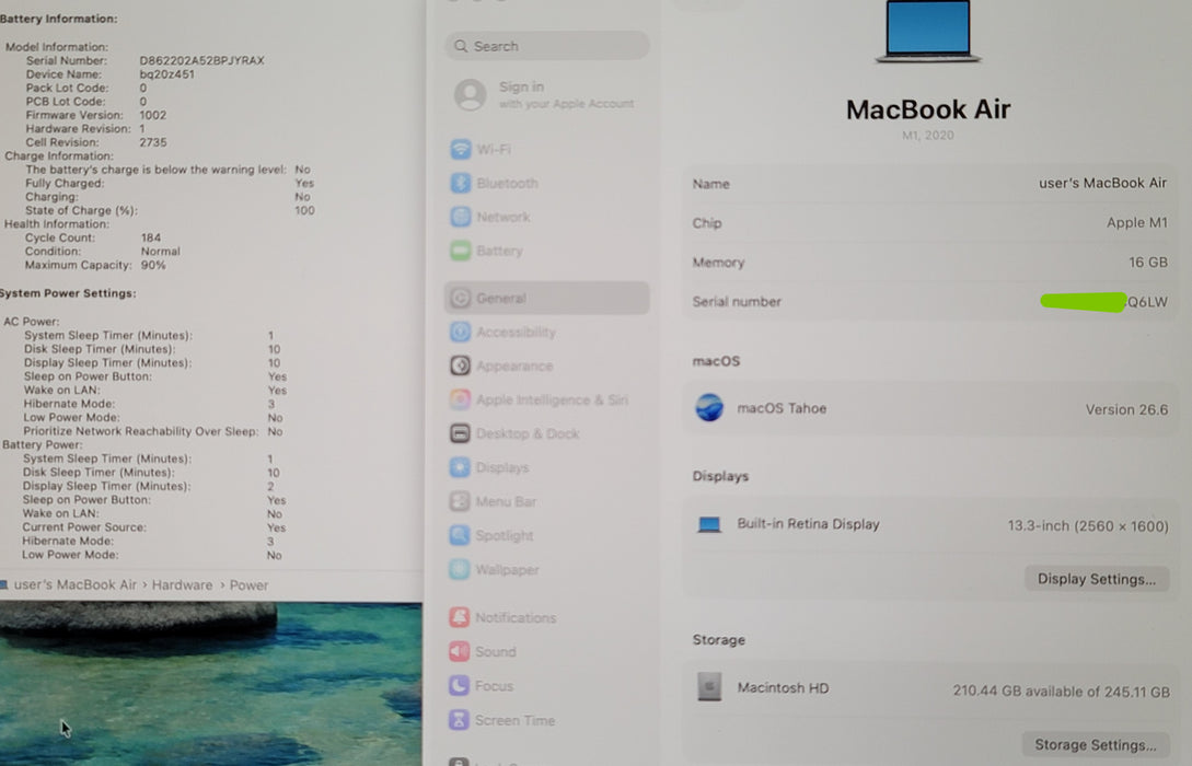 Apple MacBook Air 13.3" 2020 M1 16GB RAM 256GB SSD READ NO ADAPTER