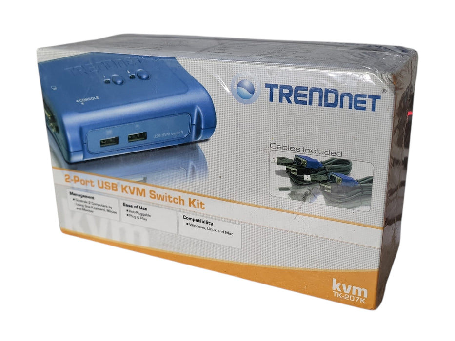 *NEW SEALED* TRENDnet TK-207K 2-Port USB KVM Switch Kit w/ Cables