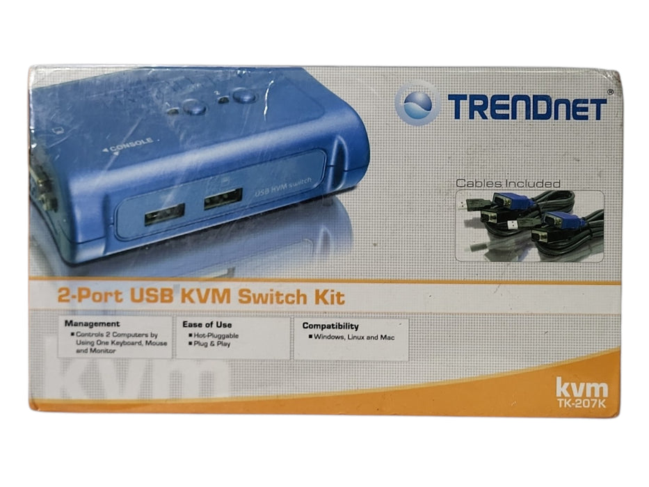 *NEW SEALED* TRENDnet TK-207K 2-Port USB KVM Switch Kit w/ Cables