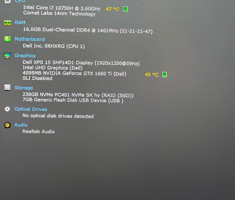 Dell XPS 15 9500 i7-10750H GTX1650 4GB GPU 16GB RAM 256GB SSD No Power Adapter