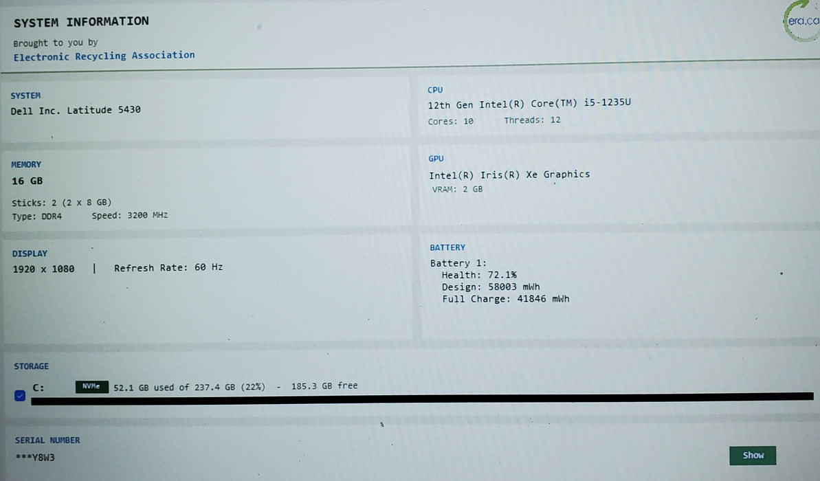 Dell Latitude 5430 Core i5-1235U 16GB RAM 256GB SSD