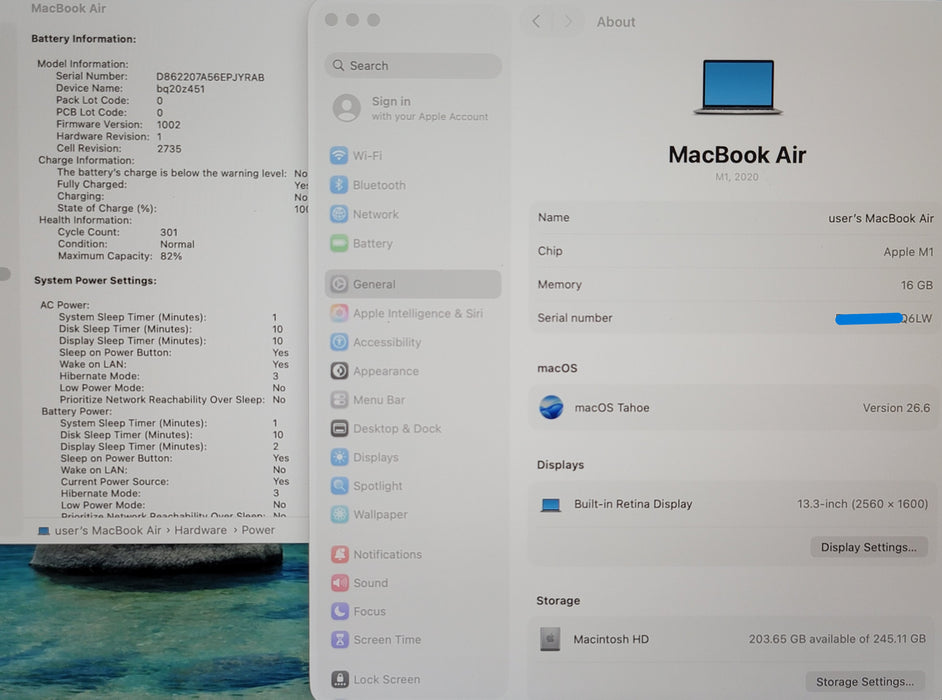 Apple MacBook Air 13.3" 2020 M1 16GB RAM 256GB SSD READ NO POWER ADAPTER