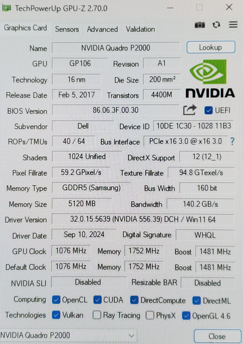 NVIDIA Quadro P2000 5GB GDDR5 Graphics Card | 4x DisplayPort