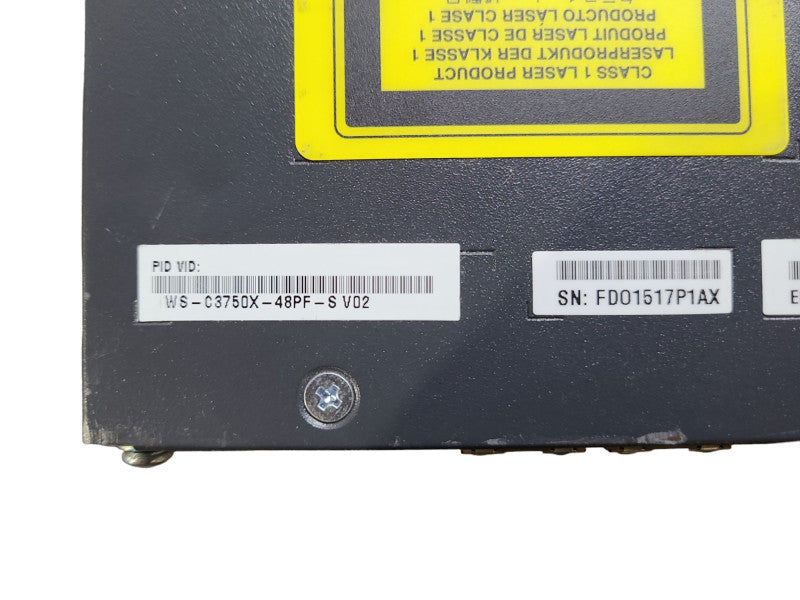 Cisco WS-C3750X-48PF-S 48-Port Gigabit PoE Switch, 1x 1100WAC