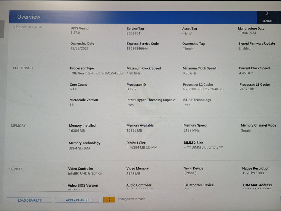 Dell OptiPlex 7010 SFF, 13th Gen Intel i5-13500 CPU, 16GB RAM - 256GB NVMe