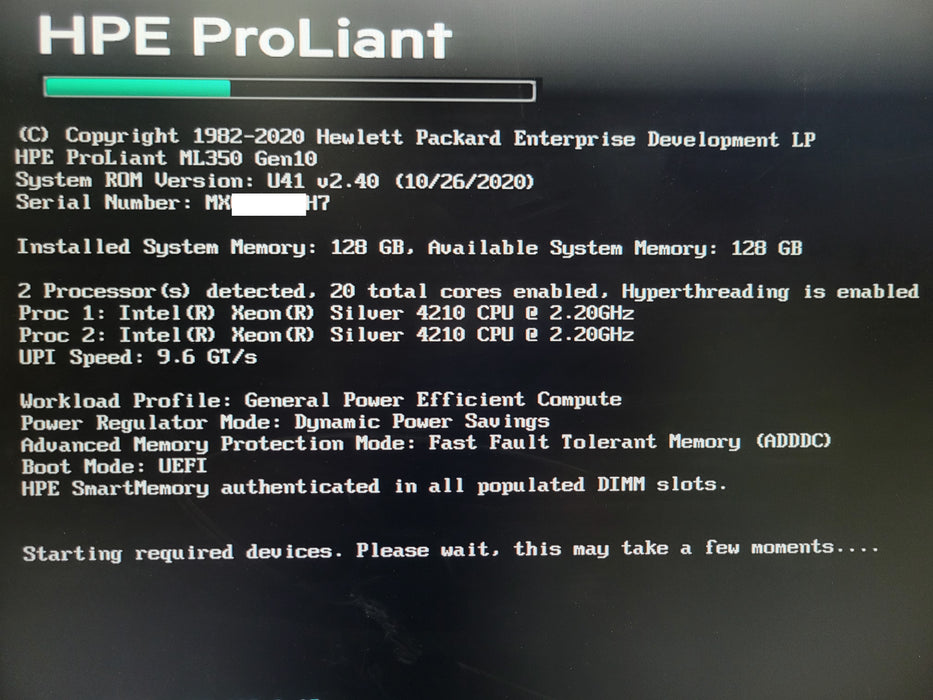 HPE ProLiant ML350 G10, 2x Xeon SIVLER 4210 2.20GHz, 128GB, P408i-a SR G10, READ