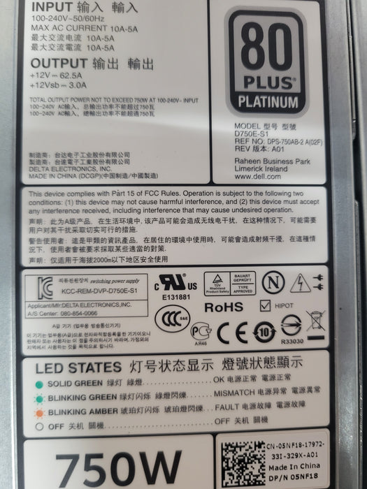 Lot of 2x Dell 05NF18 750 Watt 80 Plus Platinum Server power supply for R720