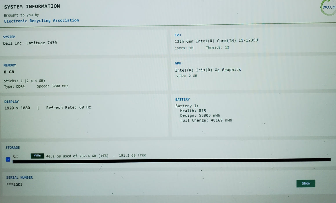 Dell Latitude 7430 13" i5-1235U 8GB DDR4 25GB NVMe READ