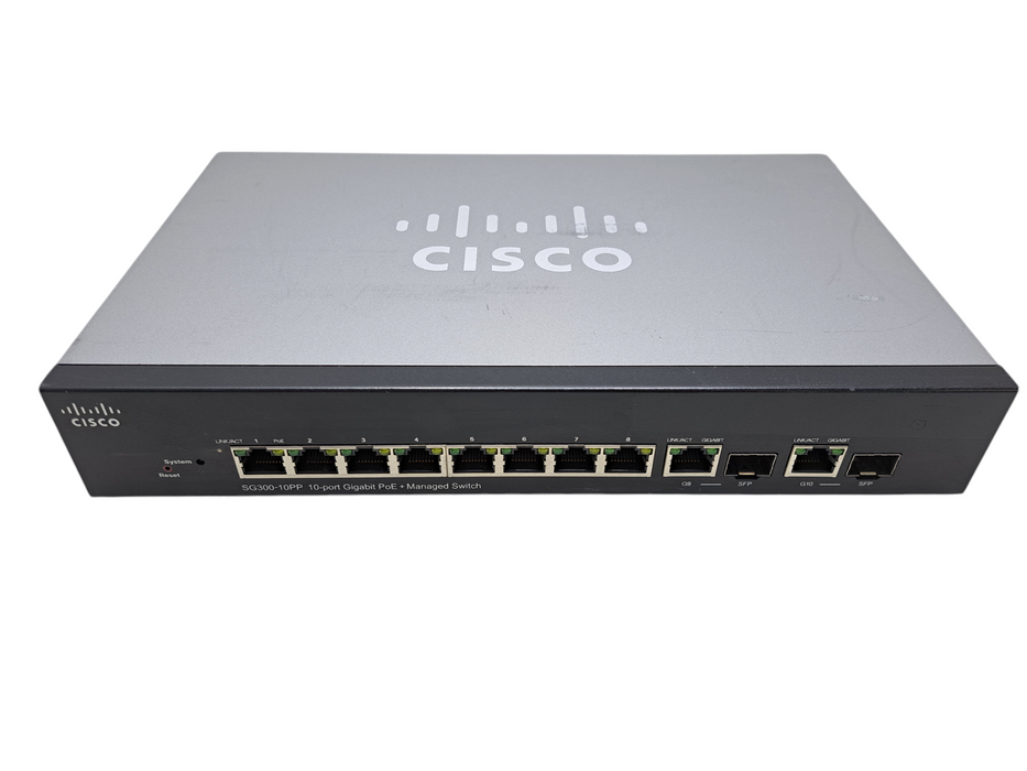 Cisco SG300-10PP | 10-Port Gigabit PoE+ Managed Switch | No AC