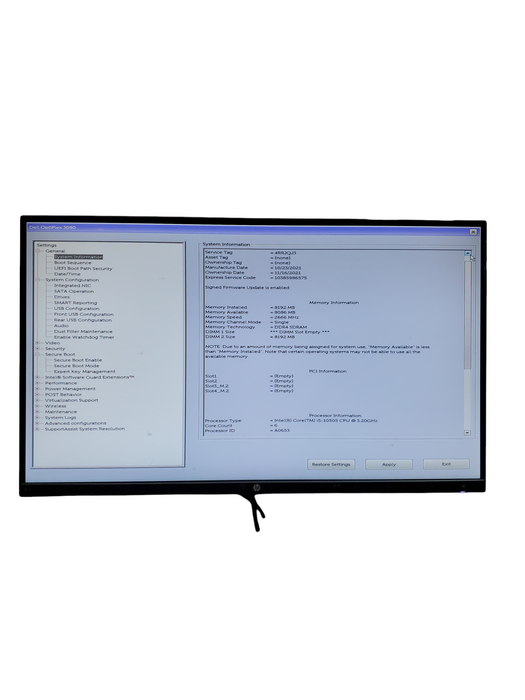 Dell Optiplex 7030 Tower Intel i5-10505 CPU 3.10GHz 8GB RAM No HDD
