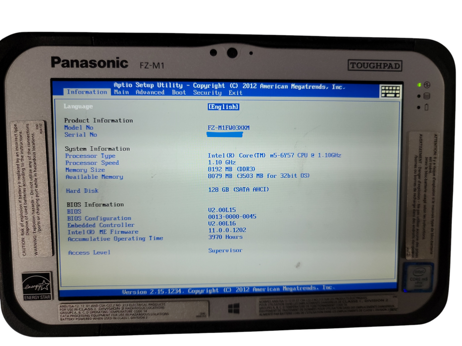 Panasonic ToughPad Core m5-6Y57 8GB DDR3 128GB SSD [FZ-M1 | B]