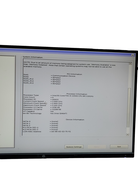 Dell Optiplex 7080 SFF Intel i5-10500 CPU 3.1GHz 8GB RAM No HDD/SSD