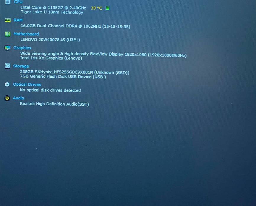 Lenovo ThinkPad T16 Gen 2 Core i5-1135G7 2.40GHz 16GB RAM 256GB SSD