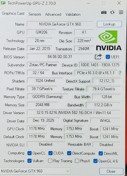 Zotac GeForce GTX 960 2GB GDDR5 Graphics Card | 3xDP 1xDVI 1xHDMI