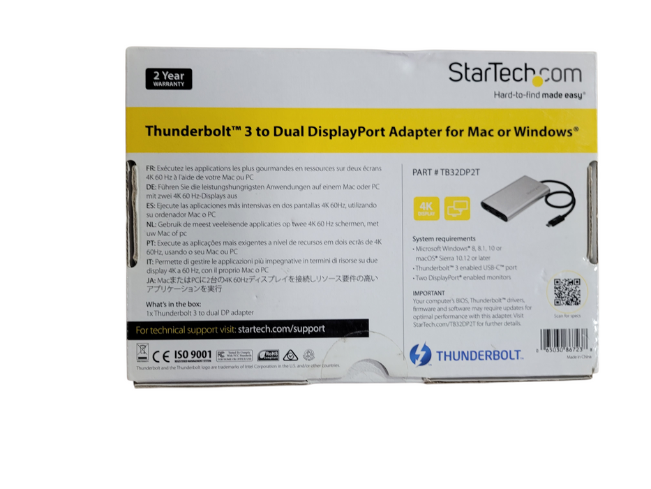 StarTech TB32DP2T Thunderbolt 3 to Dual DisplayPort Adapter