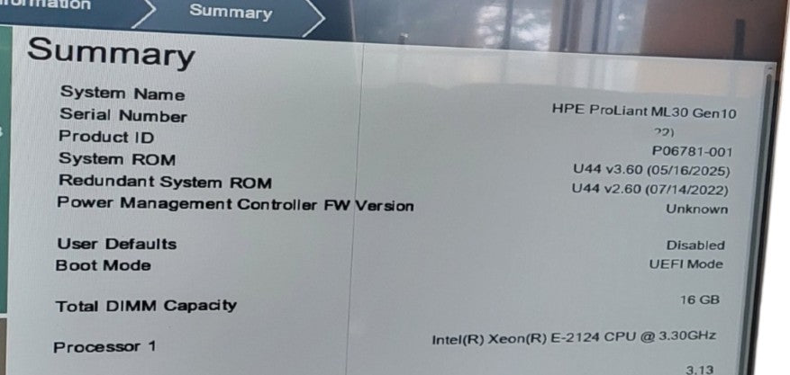HP Proliant ML30 Gen 10 Xeon E-2124 CPU |16GB DDR4 | 331i, s100i SR