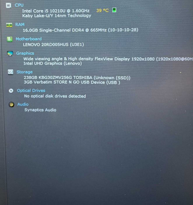 Lenovo ThinkPad E15 Intel Core i5-10210U 16GB RAM 256GB SSD READ!  Lap200