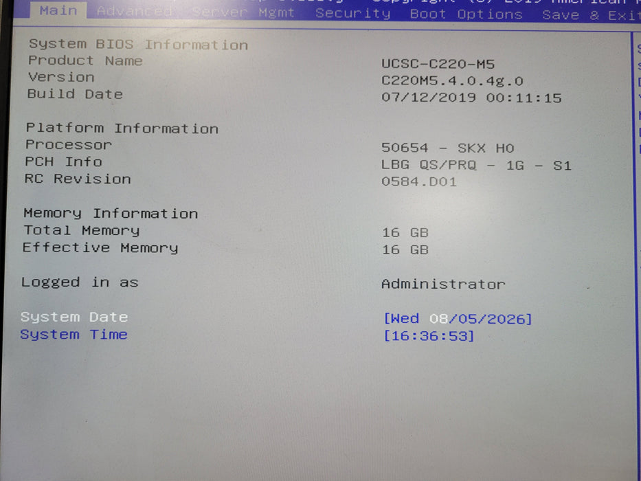 Cisco UCS C220 M5 1U 2.5" Server Xeon Gold 6126 @ 2.60  16GB Ram AVAGO MegaRAID