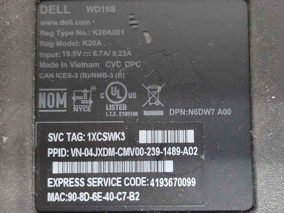 Lot of 7x Dell ( 4x WD19S, 1x WD22TB4, 1x WD19TBS, 1x WD19TB) Docking stations