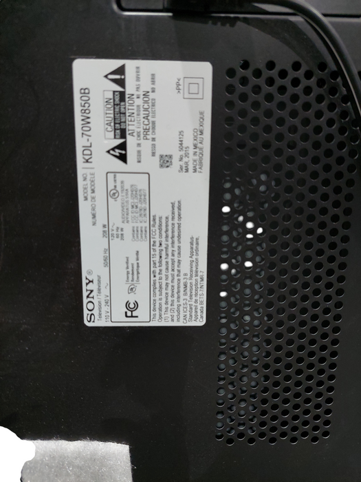 Sony 70" Screen Model: KDL-70W850B