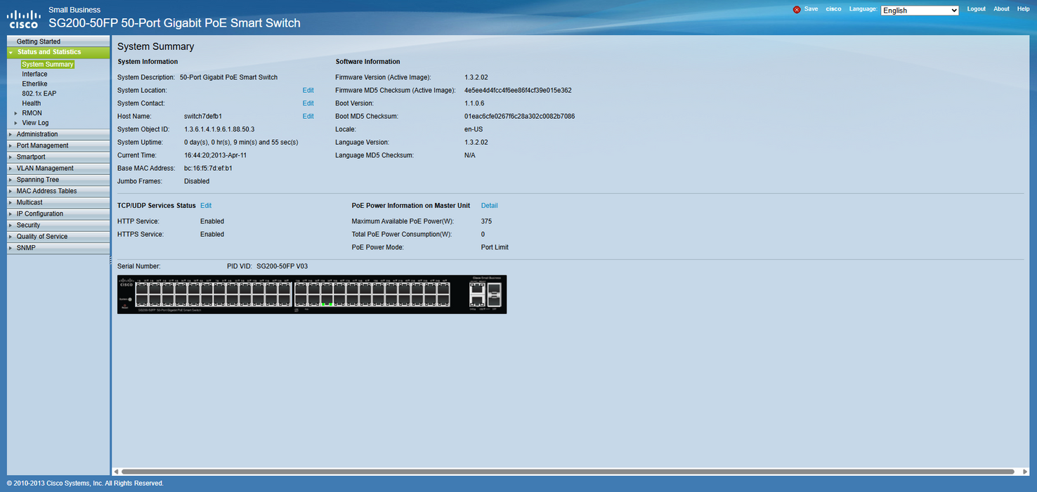 Cisco SG200-50FP 50-Port Gigabit Full PoE Smart Switch
