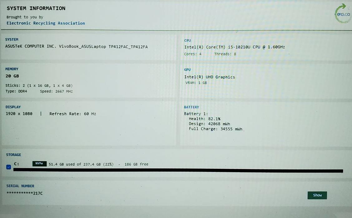 Asus Vivo Book TP412FAC i5-10210U TOUCH 20GB RAM 256GB SSD