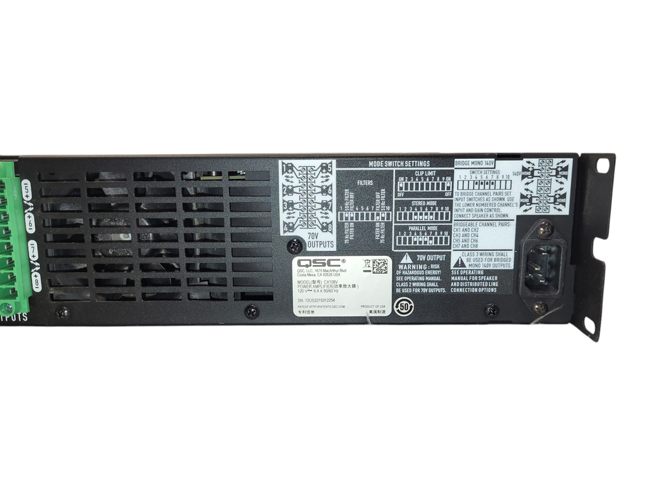 QSC CX108V Direct 8-Channel 70V Commercial Power Amplifier 2U Rackmount