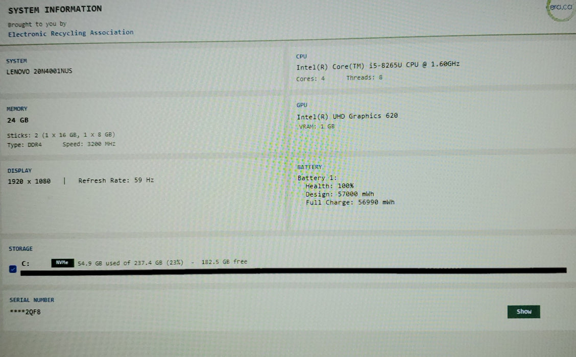 Lenovo ThinkPad T590 i5-8265U 24GB DDR4 256GB NVMe