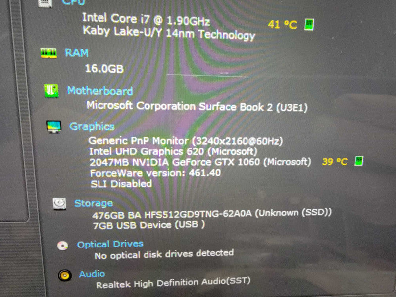 MS Surface Book 2 1793 15" Core i7-8650 @1.9 GHz 16GB RAM 512GB SSD - READ  Lap200