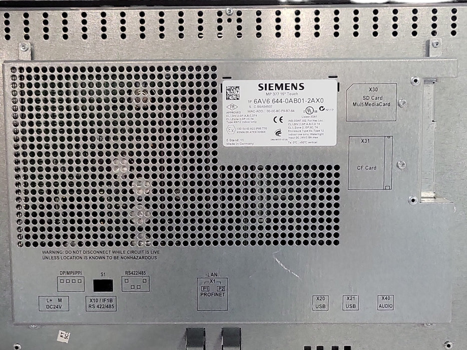 SIEMENS 6AV6 644-0AB01-2AX0 SIMATIC MP 377 15" Touch Panel, READ